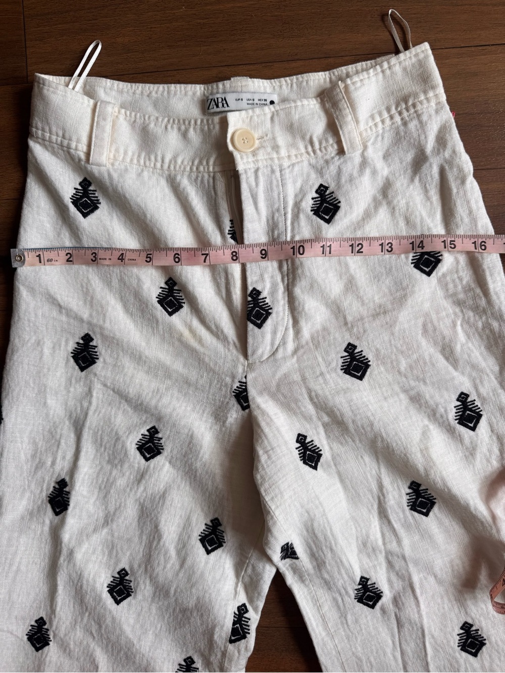Zara White Embroidered Wide-Leg Linen Pants - Picture 4 of 6